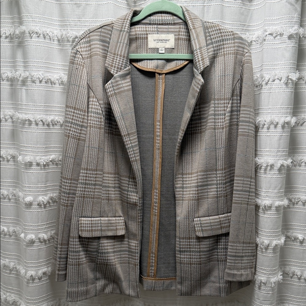 Liverpool Plaid Blazer in Beige and Gray